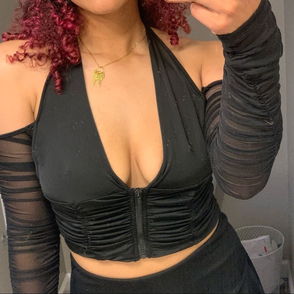 Ruched Mesh Halter